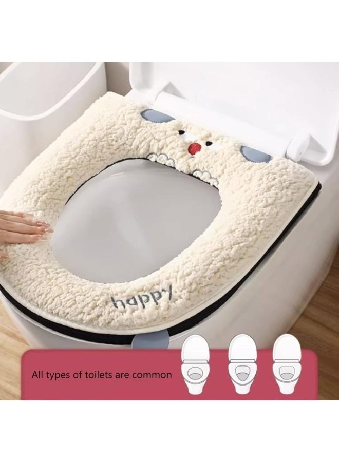 هابي هوم غطاء مقعد مرحاض ناعم وسميك وقابل للتمدد وقابل للغسل، بساط مقعد مرحاض دافئ سهل التركيب والتنظيف - Image 4